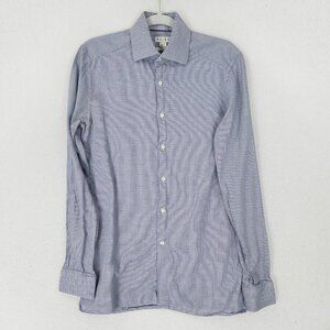 Reiss Shirt Mens Small Blue Micro Check Slim Fit Long Sleeve Cotton Turkey